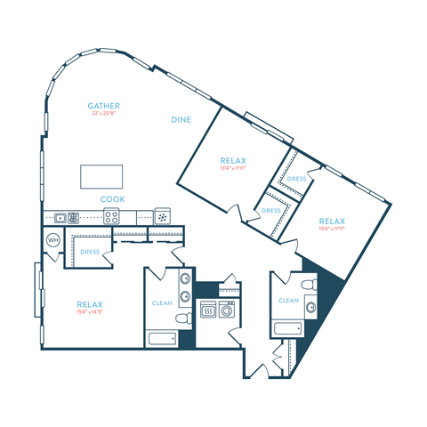 Floor plan for 3 beds, 2 baths, 1877 sqft